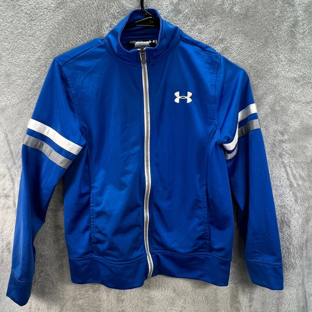 Under Armour Boys Royal Blue Full Zip Track Jacket‎ Striped Sleeves YSM Small